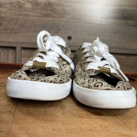 Guess Brown White Sneakers Colorful Embroidered Feather Design Women's 8 - Picture 6 of 13